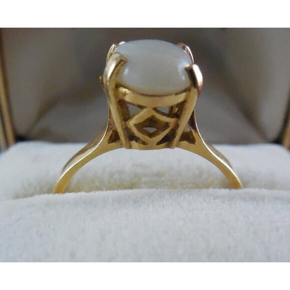 18K Gold Opal Ring Egyptian Hallmarks - Raised Setting - Size 8 - Picture 3 of 5